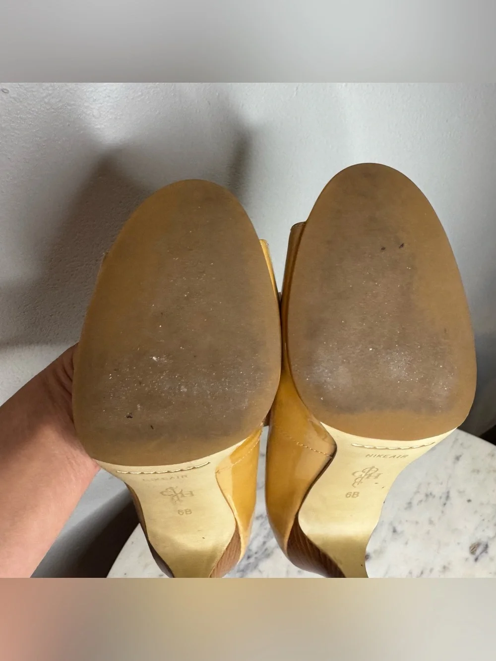 Cole Haan Heels Size 6 B yellow gold shoes Patent Leather peep toes